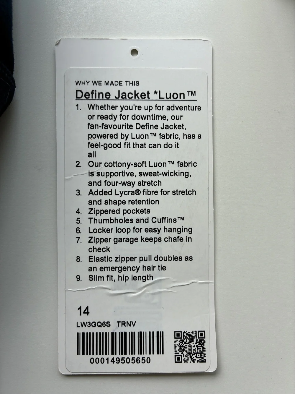 Lululemon Define Jacket Luon True Navy Women’s Size 14 Tag Included